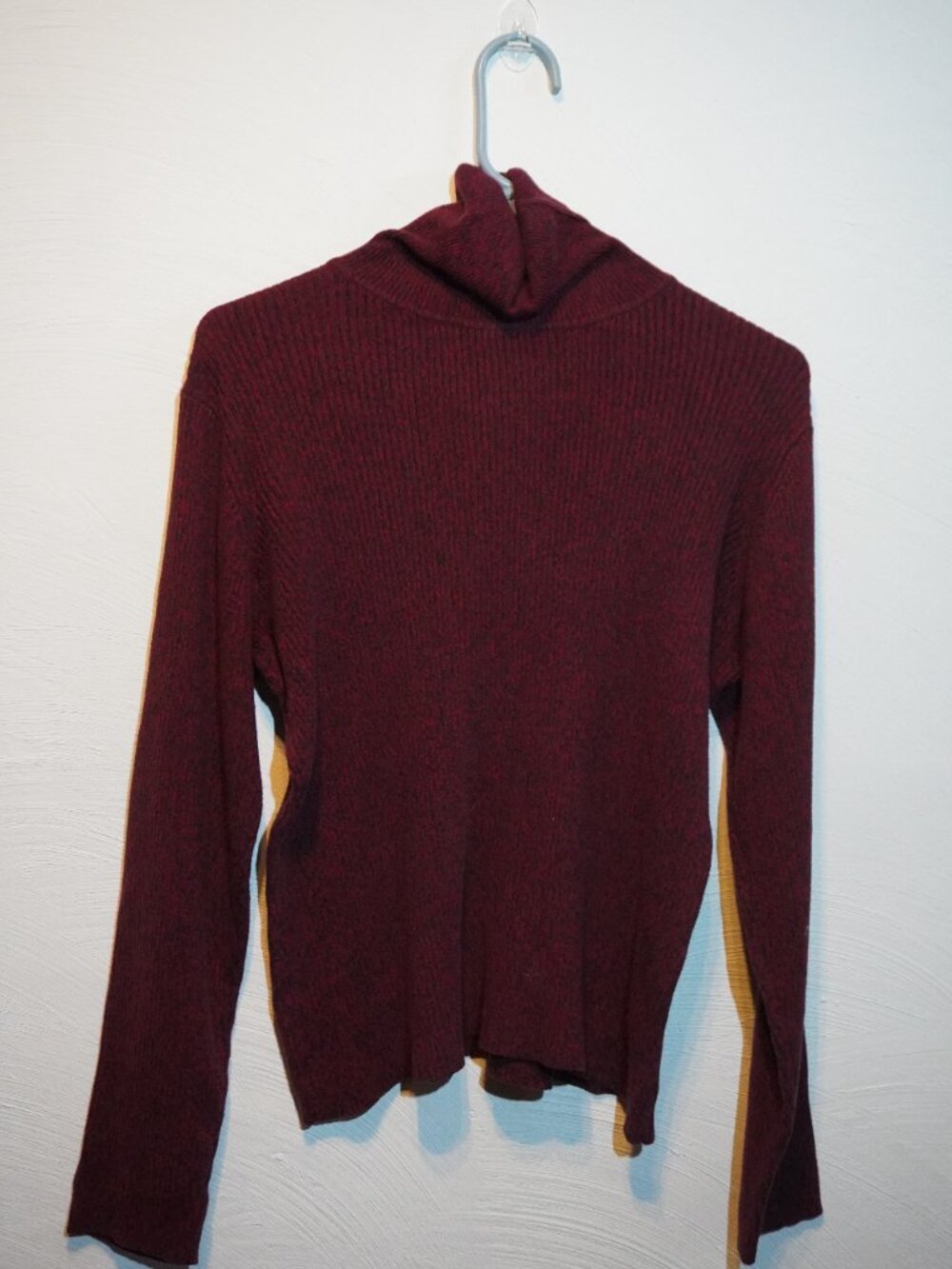 Villager Liz Claiborne Woman‎ Turtleneck Top Maroon Red Cotton Ribbed Knit Large